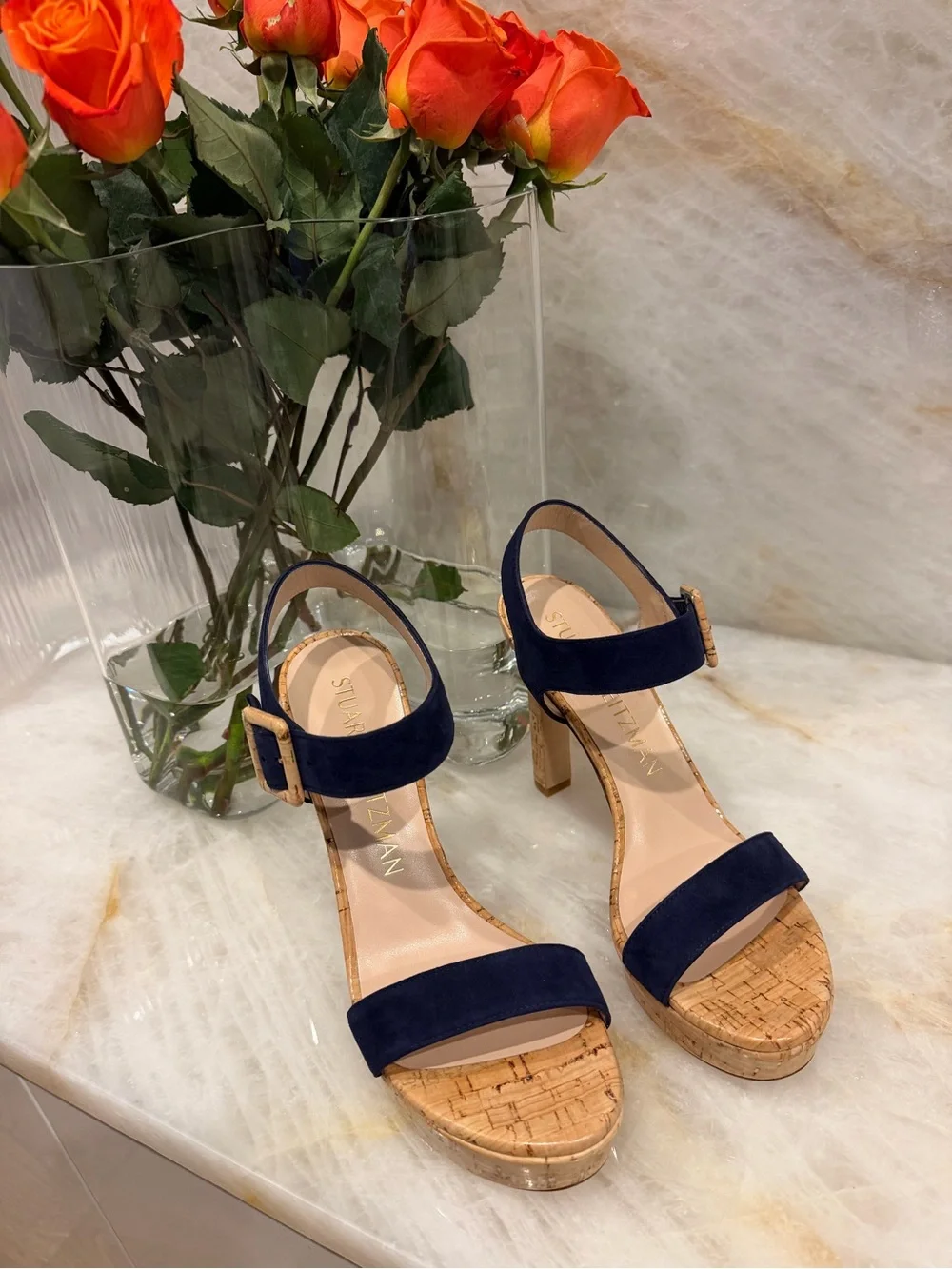 Stuart Weitzman Suede Cork Sandals